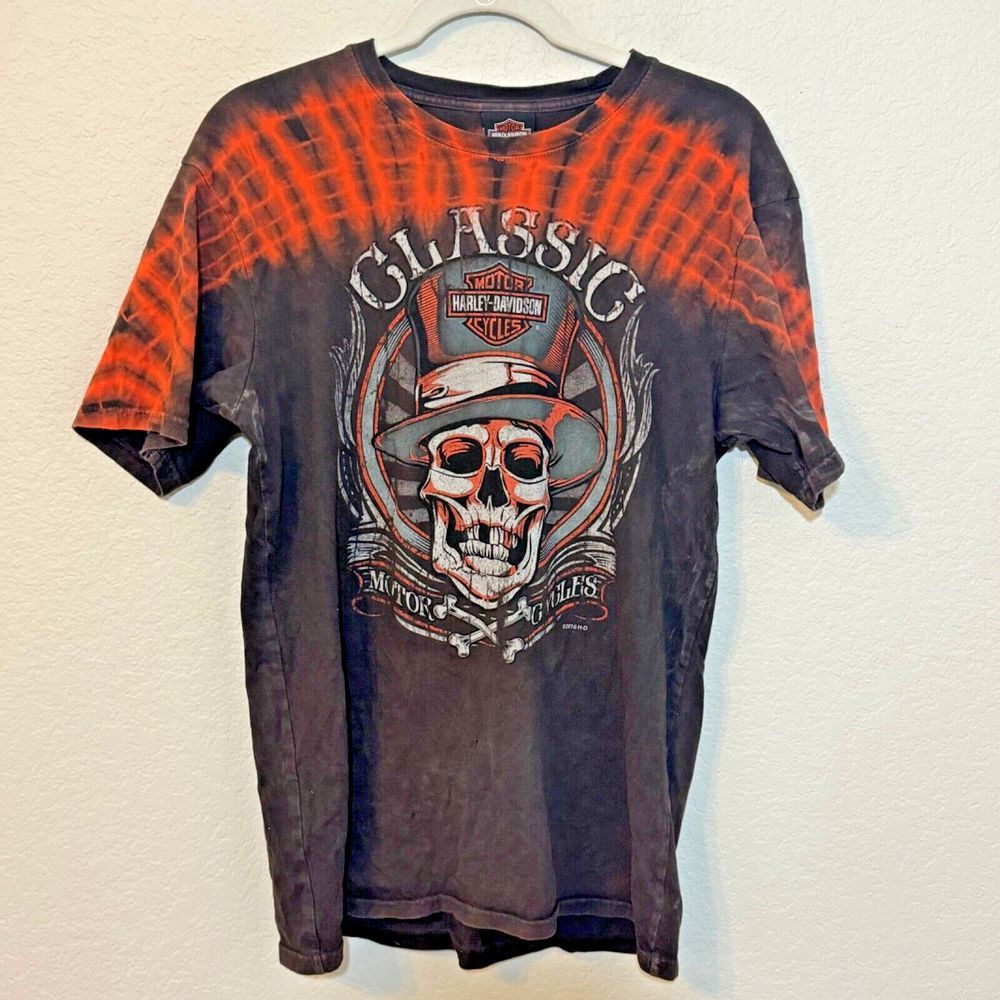 Harley‎ Davidson Skull Bones Bike Motorcycle Medium  T-Shirt Crew Neck Tie Dye M